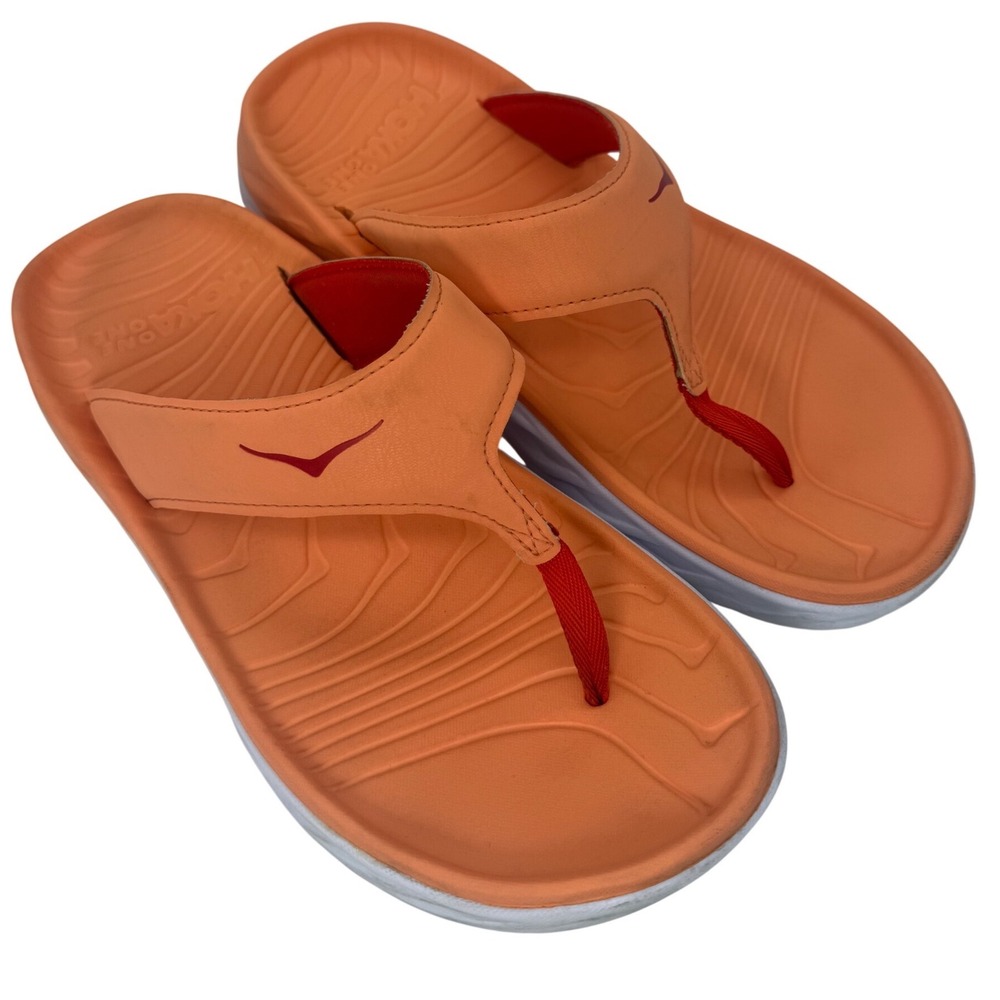 Hoka One One Orange Thong Sandals with Red Accents